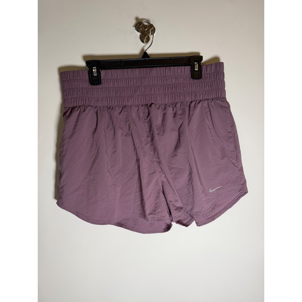 Nike Dri-FIT High Waisted Smocked Running Shorts Purple Mauve Womens XL